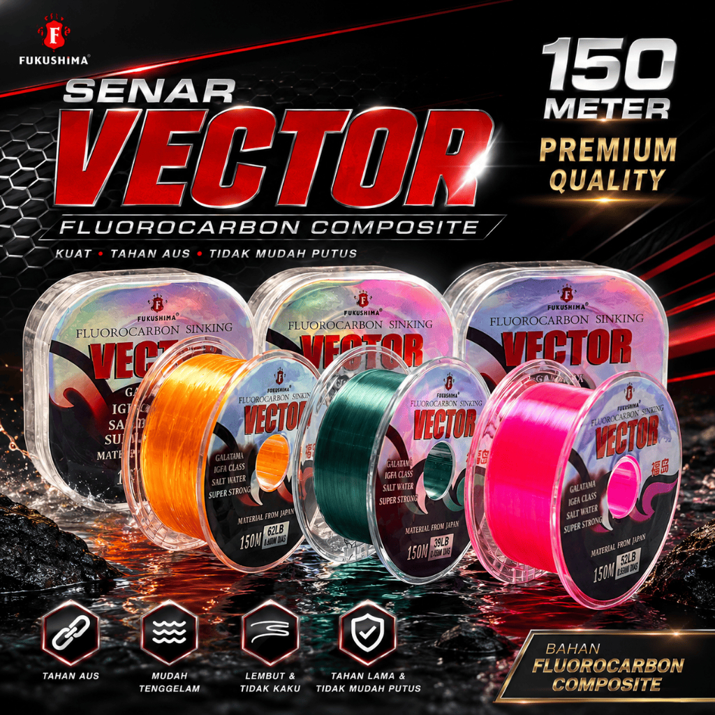 Jual Senar Pancing Fluorocarbon 150 Meter Fukushima Vector Warna Neon ...