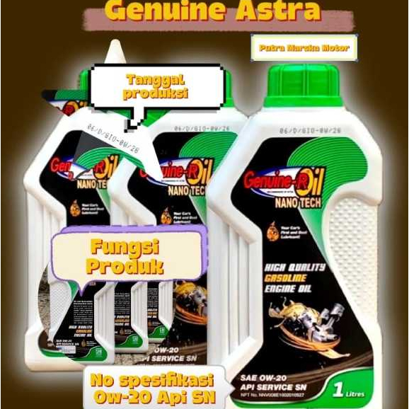 Jual Genuine Oli Mesin Astra Genuine R Oil NANO TECH SAE 0W-20 API SN ...