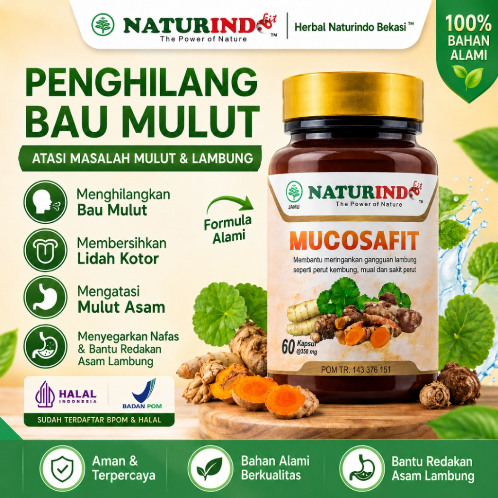 NATURINDO Herbal Penghilang Bau Mulut Lidah Kotor Mulut Asam Penyegar Nafas Asam Lambung Mucosafit