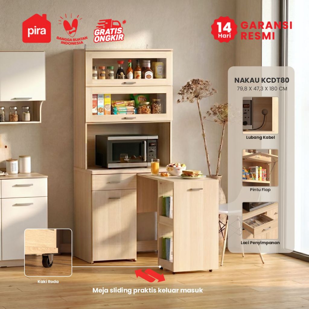 PIRA -  NAKAU KCDT80 Lemari Dapur / Rak Dapur / Kitchen Set / Kabinet Dapur dengan Meja Makan