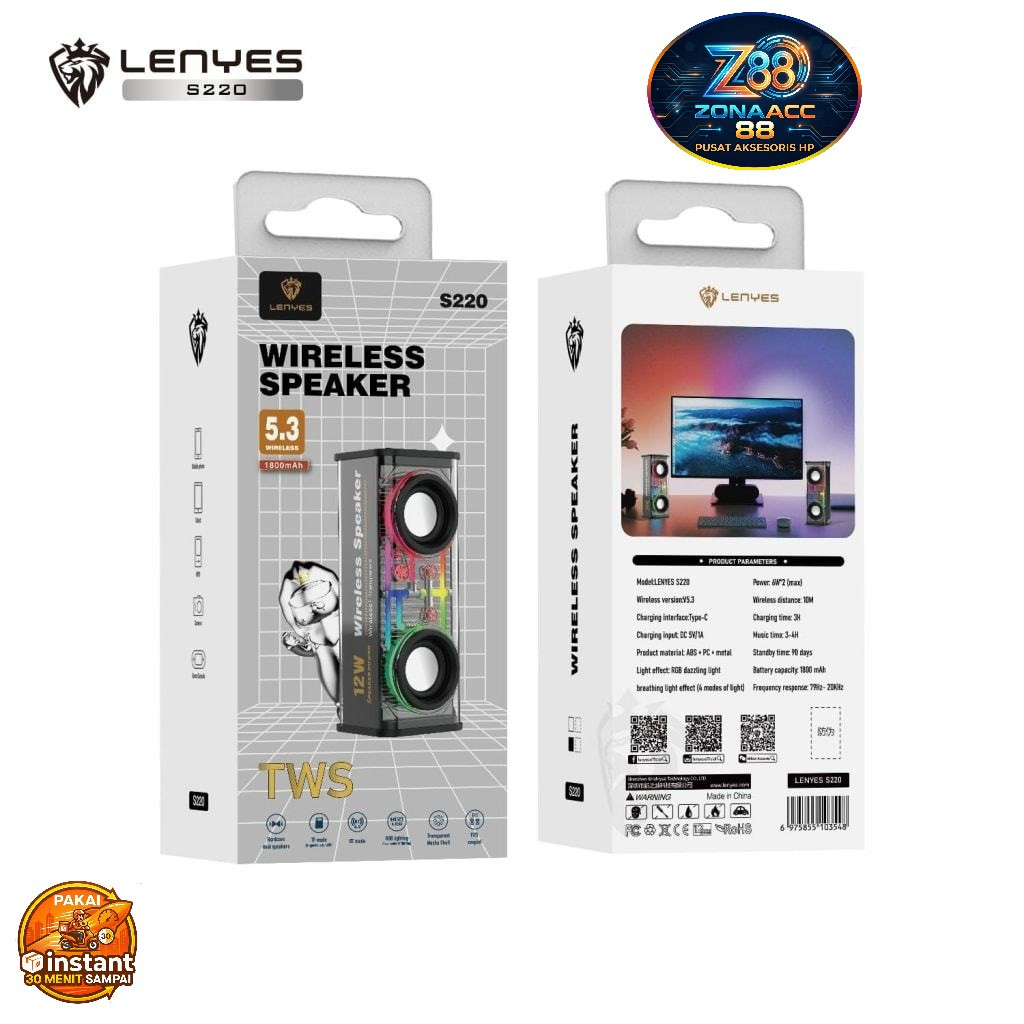 Jual LENYES S220 SPEAKER PORTABLE RGB LIGHT DUAL SPEAKER 18WATT 1800mAh ...