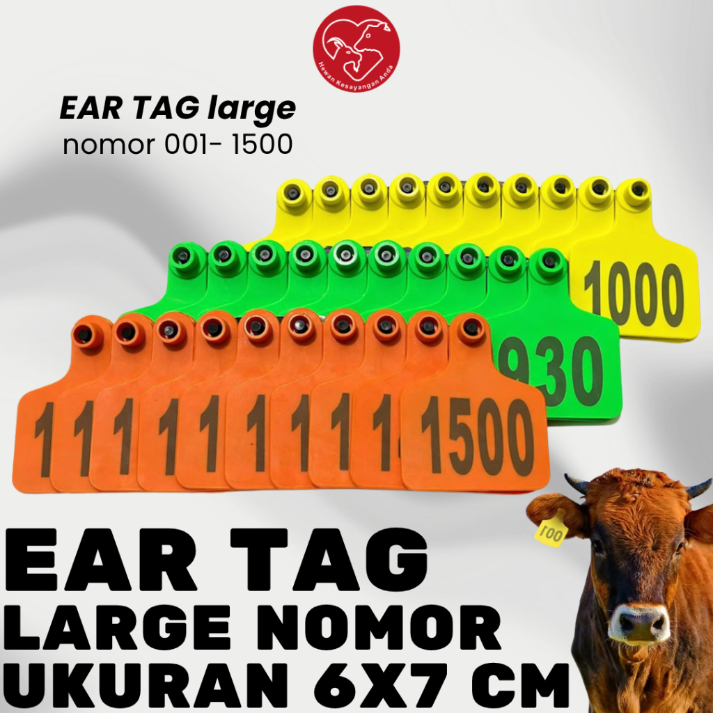 Jual Ear Tag Eartag Nomor 001-1500 Ukuran 6x7cm untuk Babi dan Sapi ...