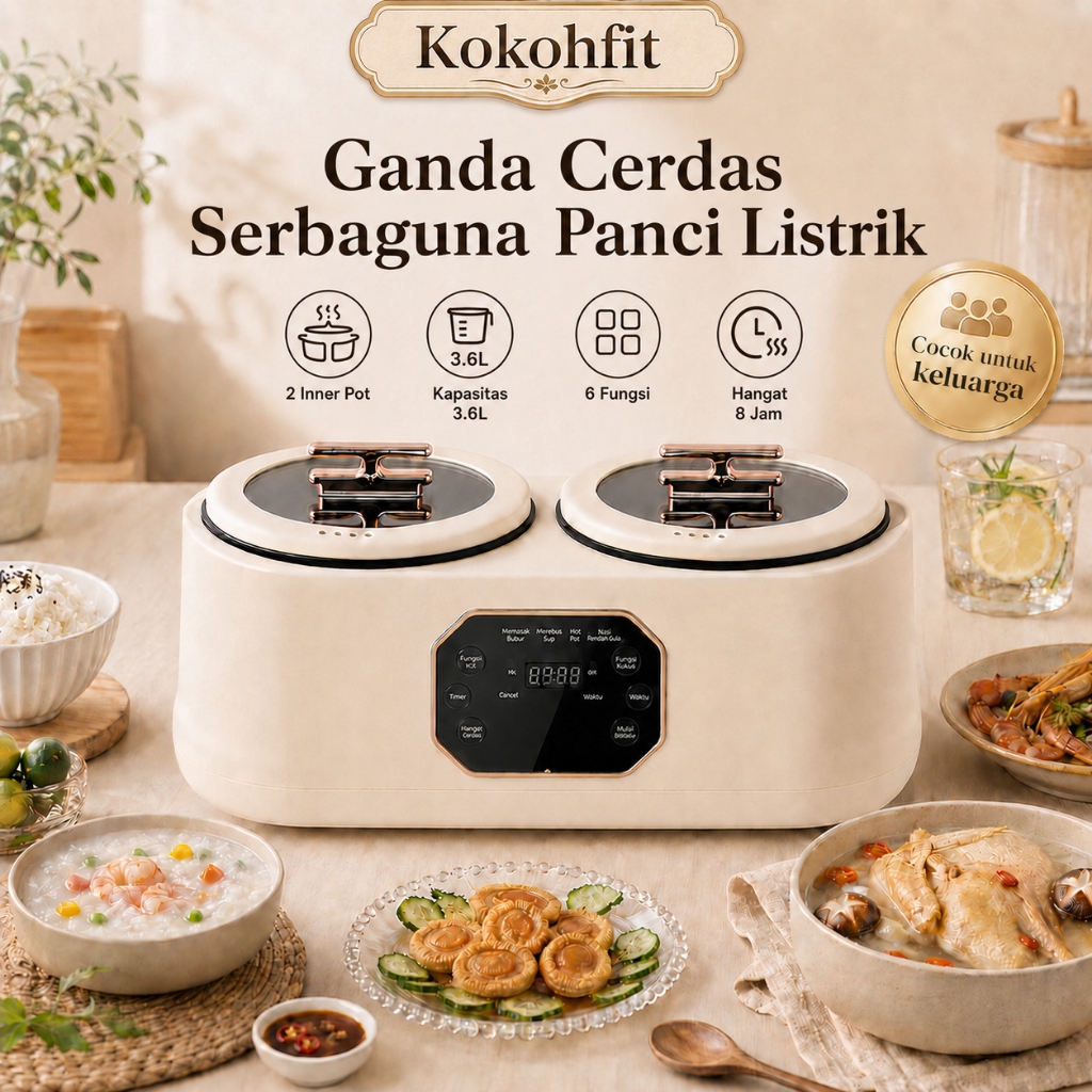 Jual COD Panci Listrik Double Pot Serbaguna 3.6L , 6IN1/ Panci Rice ...