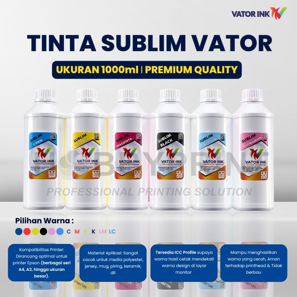 Jual Tinta Sublim EPSON Vator Ink 1000ml Sublimation Sablon Mug Kaos ...