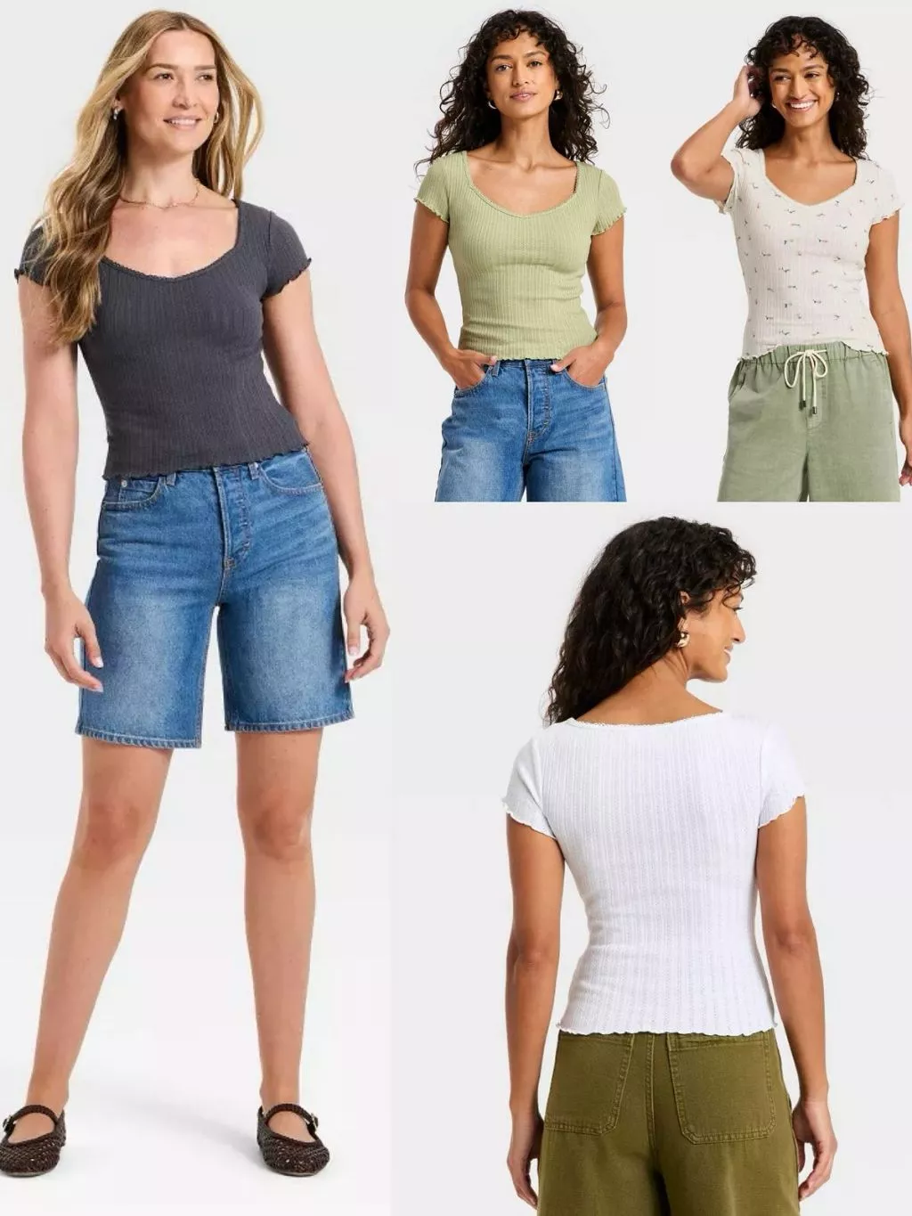 Kaos Lengan Pendek Wanita UT Slim Fit Pointelle Sweetheart Neck T-Shirt - 2509
