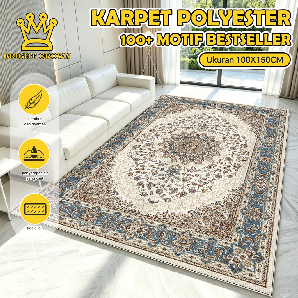 Bright Crown BELI LOKAL Karpet Lantai Polyester Uk 100x150cm Bahan Polyester untuk Ruang Tamu Kantor