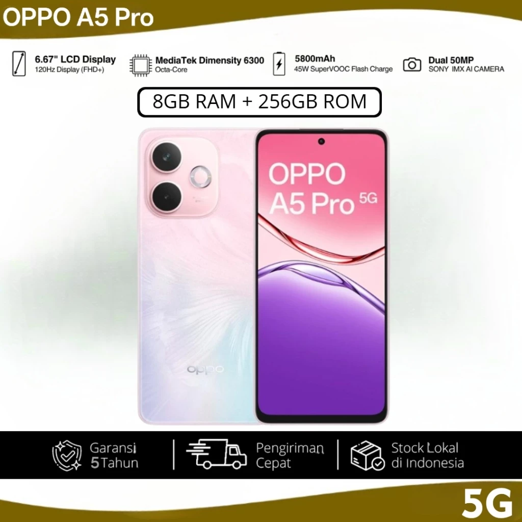OPPO a5 Pro | <5G> | IP68 NFC HP Tahan Air | -8GB RAM + 256G ROM- | Layar 6.67" 120Hz | Kamera 50MP