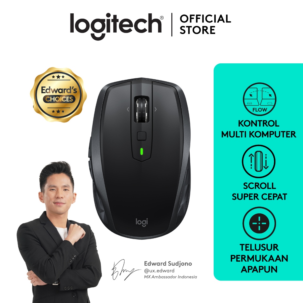 Logitech MX Anywhere 2S Mouse Wireless, BLUETOOTH EDITION, Rechargeable, Portable, Multi-devices for Power User Windows, Mac, Chrome OS, Android & iOS