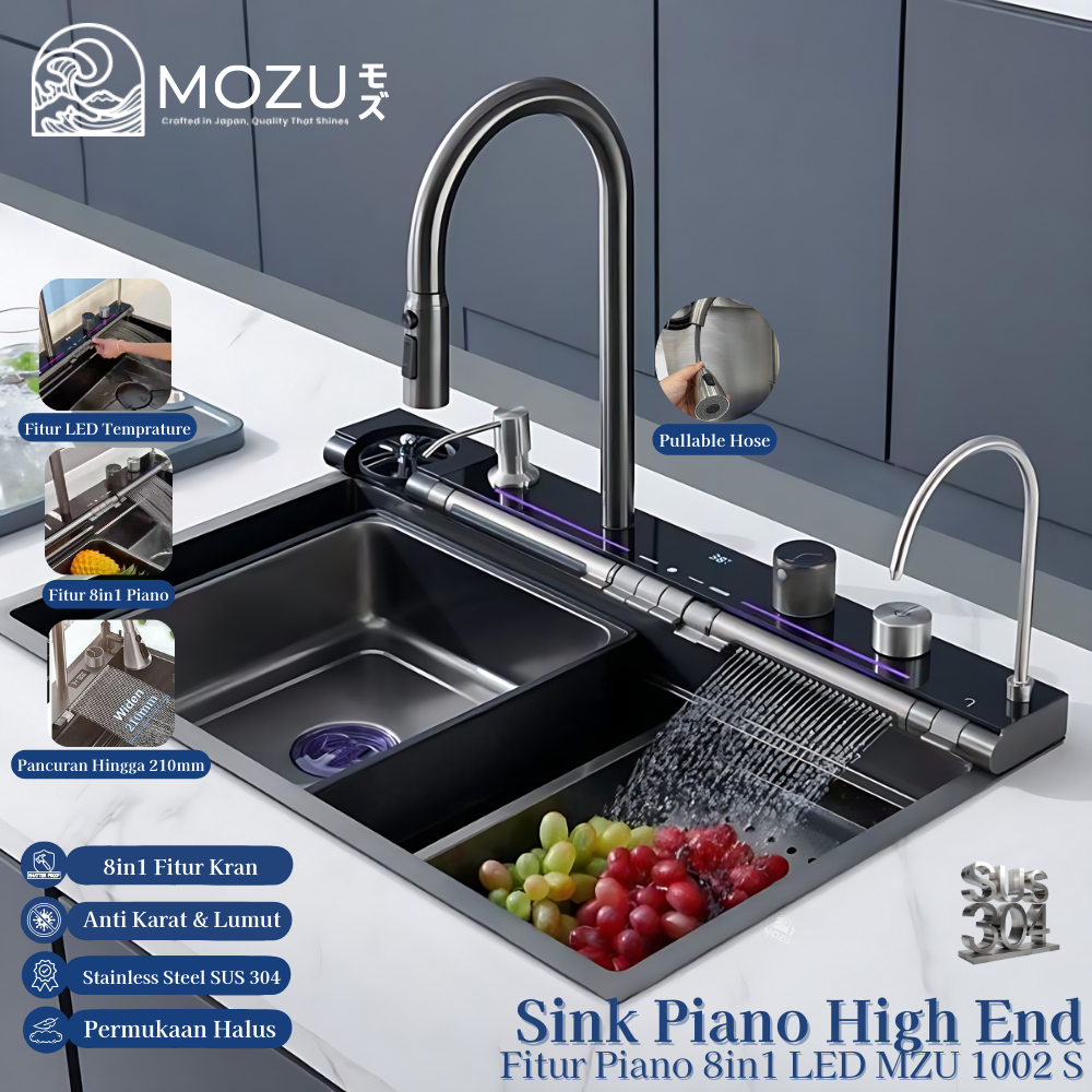 MOZU - Kitchen Sink Piano Full Set Wastafel Bak Cuci Piring Dapur Multifungsi MZU-502S Stainless Garansi