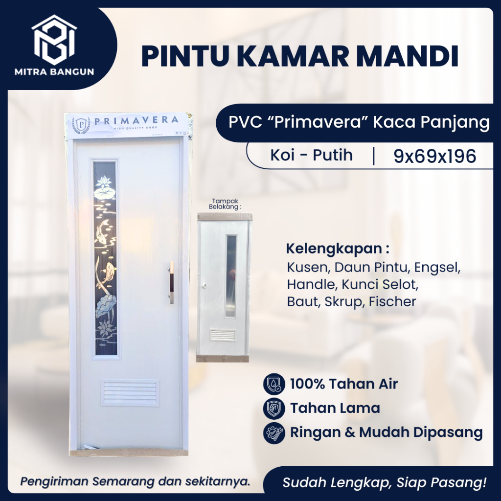 Pintu Kamar Mandi Toilet PVC Putih 70x200 Minimalis Awet Motif Kaca Polos 69x198