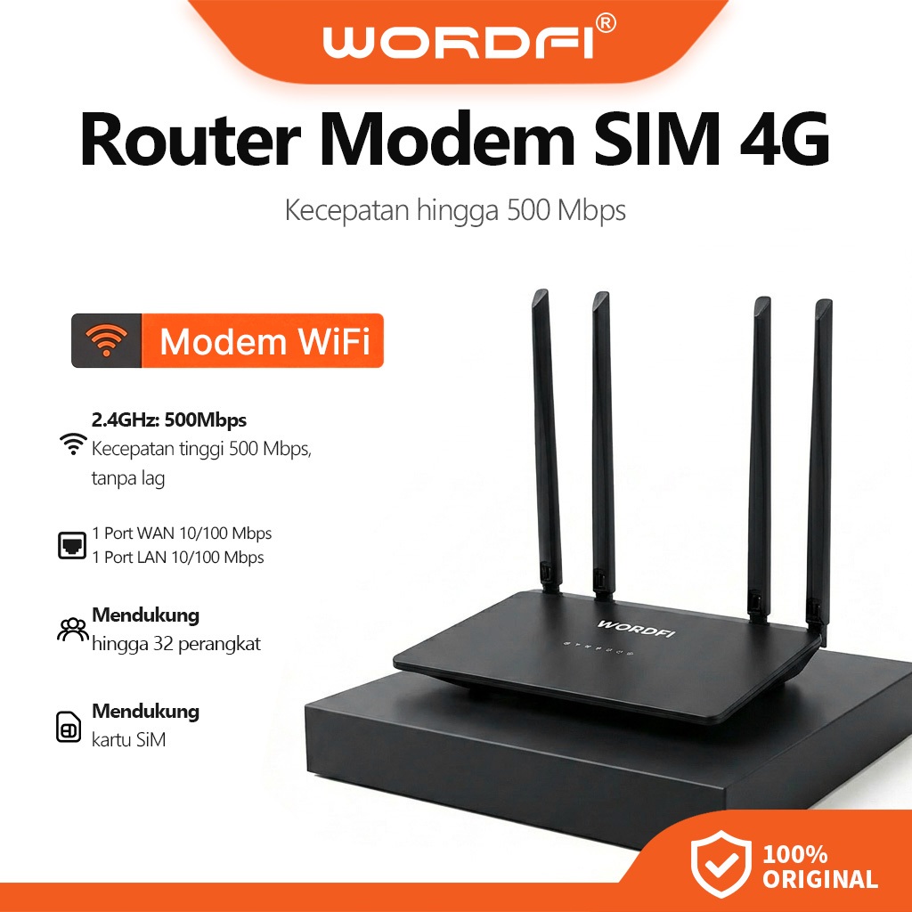 WORDFI Modem Router 4G LTE SIM Hotspot Kuat Support Telkomsel XL Indosat Tri Smartfren