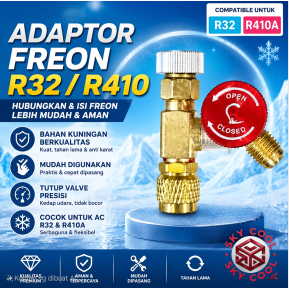Jual KRAN CHARGING VALVE / ADAPTOR NEPEL R32 R410 MERAH | Shopee Indonesia