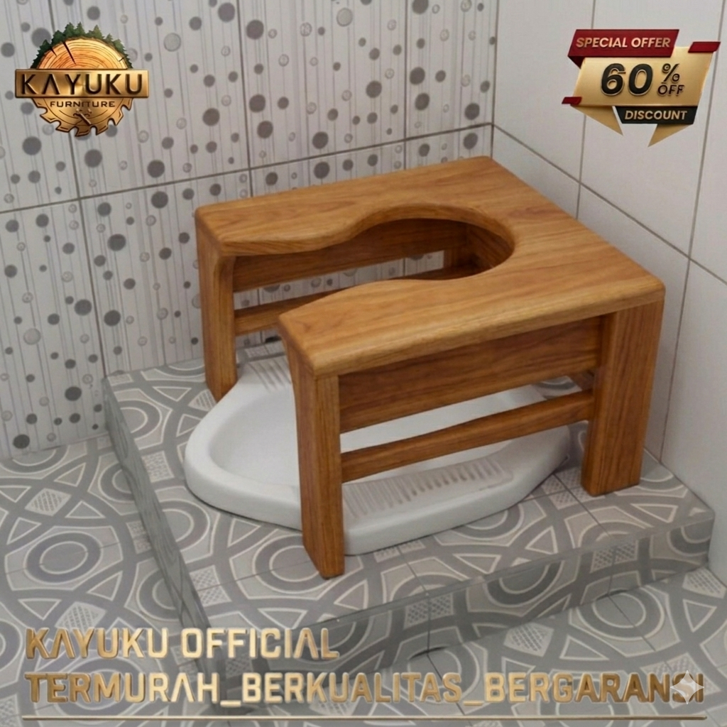 Kursi WC Duduk Bahan Kayu Mahoni / Kursi Toilet Portable Kamar Mandi Kokoh
