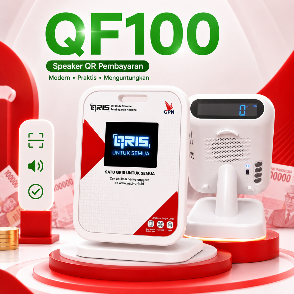 Jual Alat Kasir QRIS QF100 Soundbox Layar Digital Anti Hilang Transaksi ...