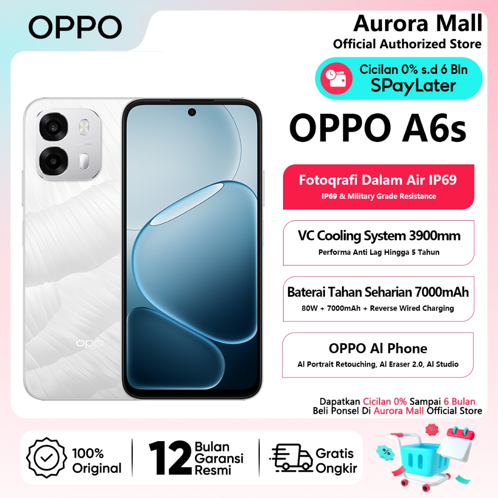 OPPO A6s 8/256GB (8GB+8GB Extended RAM) 7000mAh Battery Garansi Resmi OPPO Indonesia HP Terbaru 2026