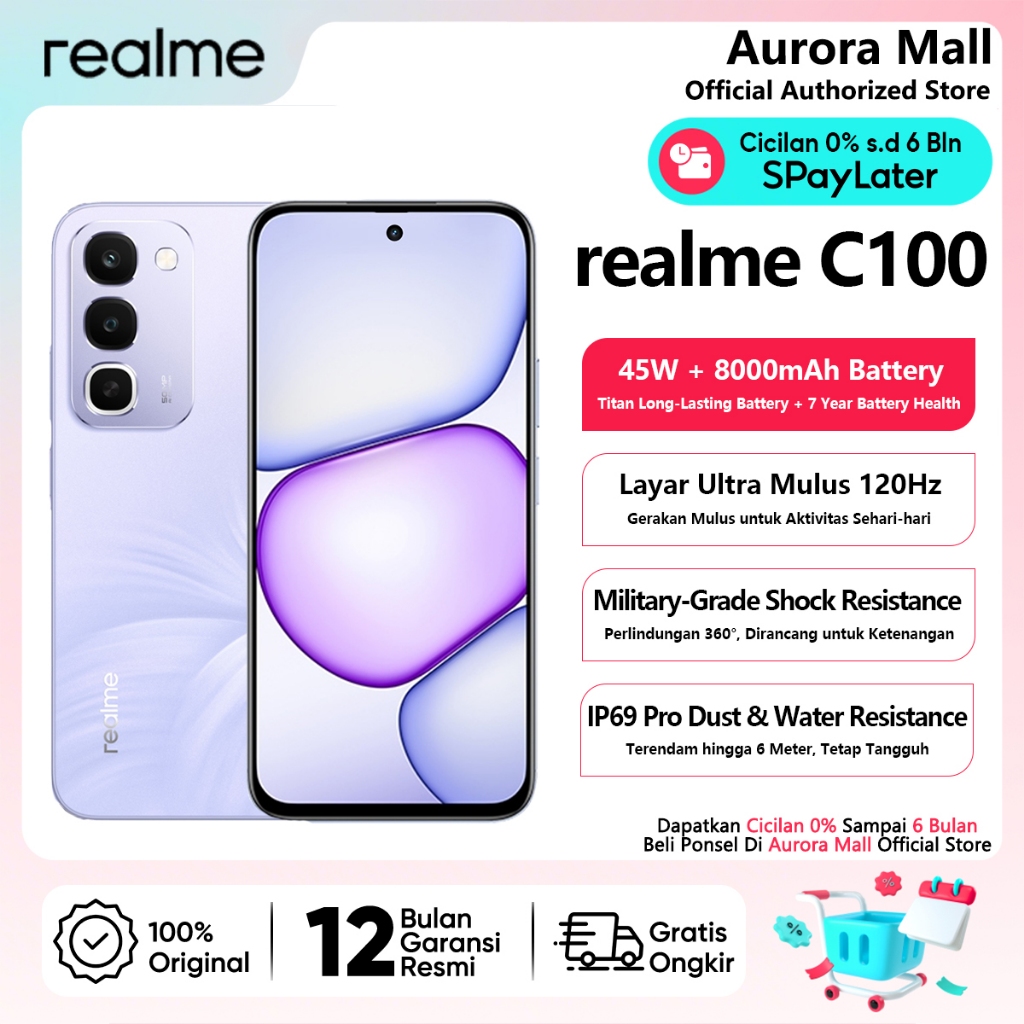 realme C100 6/128GB (6GB+12GB Extended RAM) Official Store HP Android Murah Terbaru 2026 Handphone
