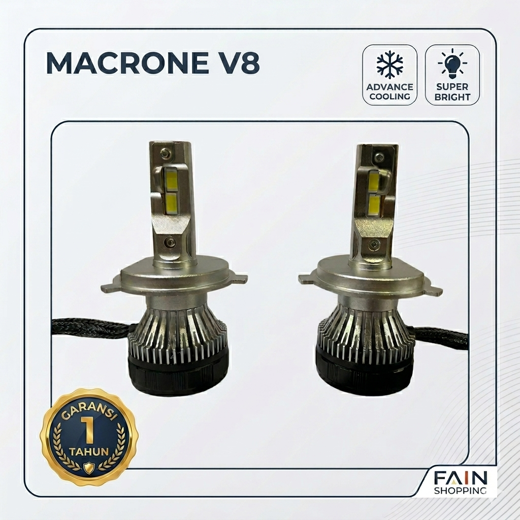 Lampu LED Mobil Macron V8 Headlight 9000 Lumen - 65W 90W Super Terang Anti Silau - Garansi 1 Tahun