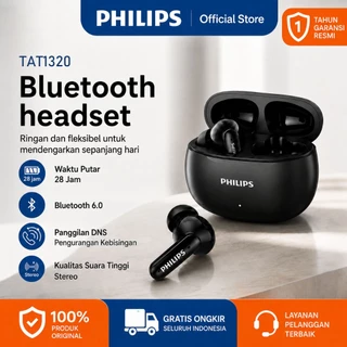 PHILIPS TAT1320 TWS Earphone Bluetooth 6.0 AI Mic Panggilan Jernih Bass Kuat Baterai 28 Jam untuk Musik & Olahraga
