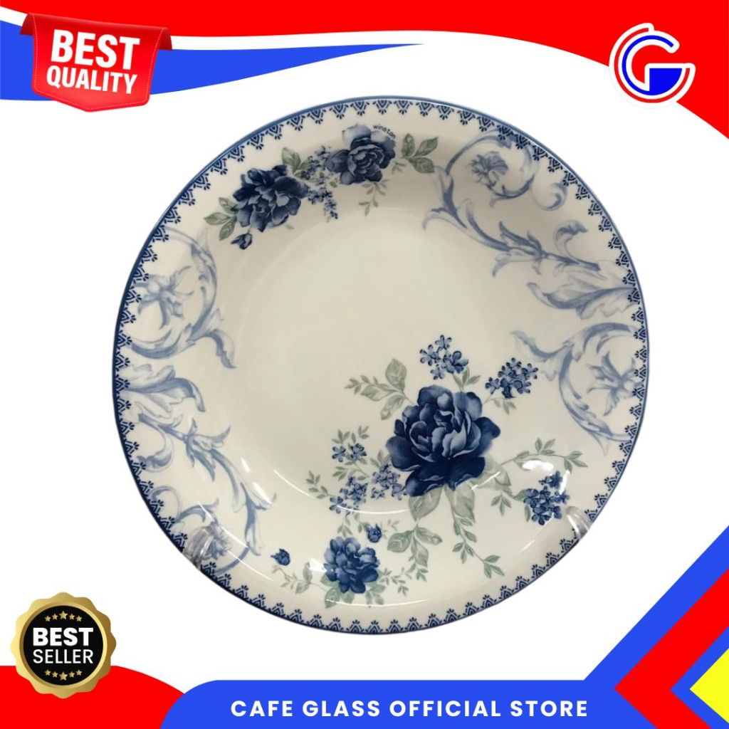 Piring Makan Keramik 9.25 Motif Bunga - Piring Makan Dinner Set Vanna Biru - Keramik Tableware Winston