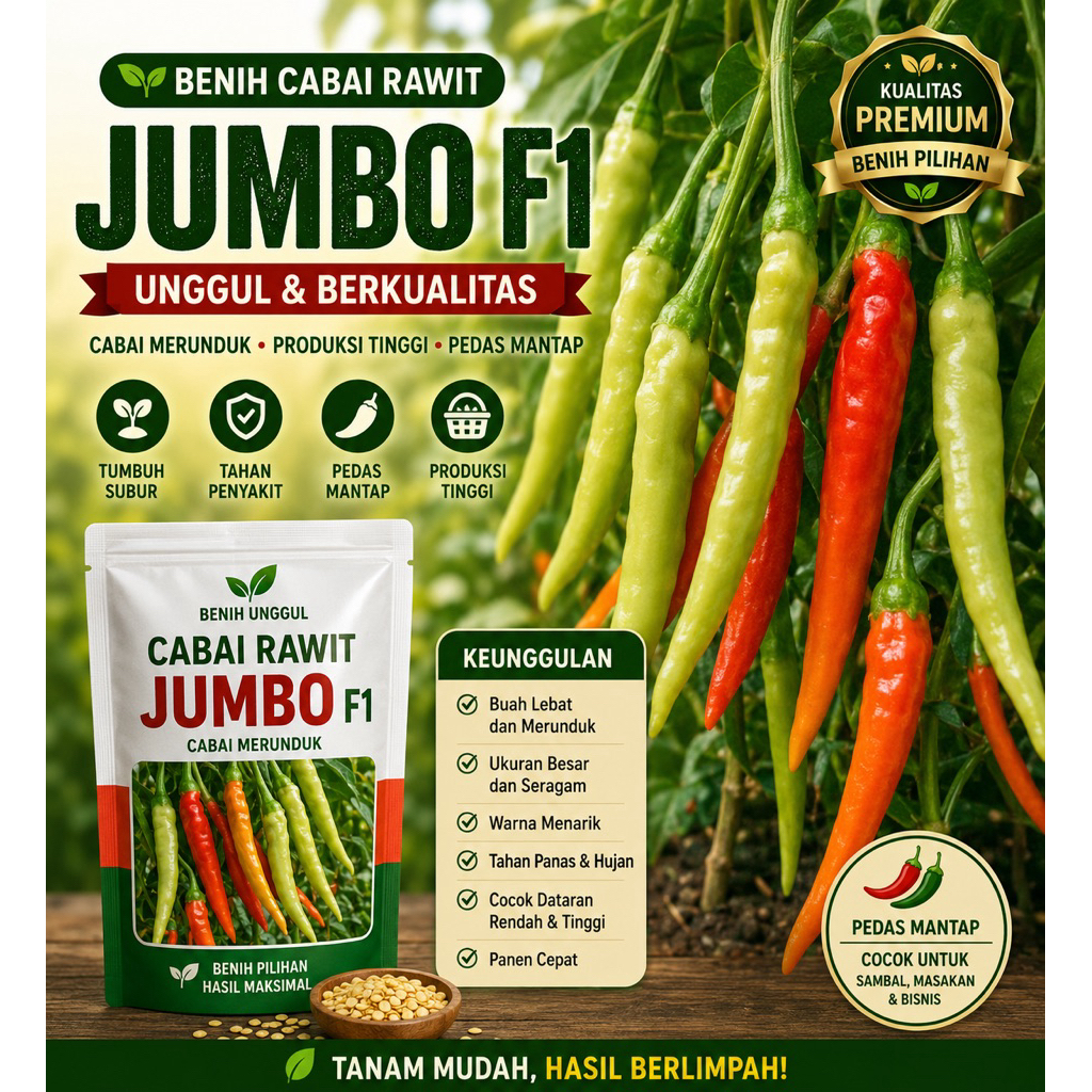 100 Biji - Benih Cabai Rawit JUMBO F1 - Bibit Sayuran Benih Sayuran - Cabe Merunduk