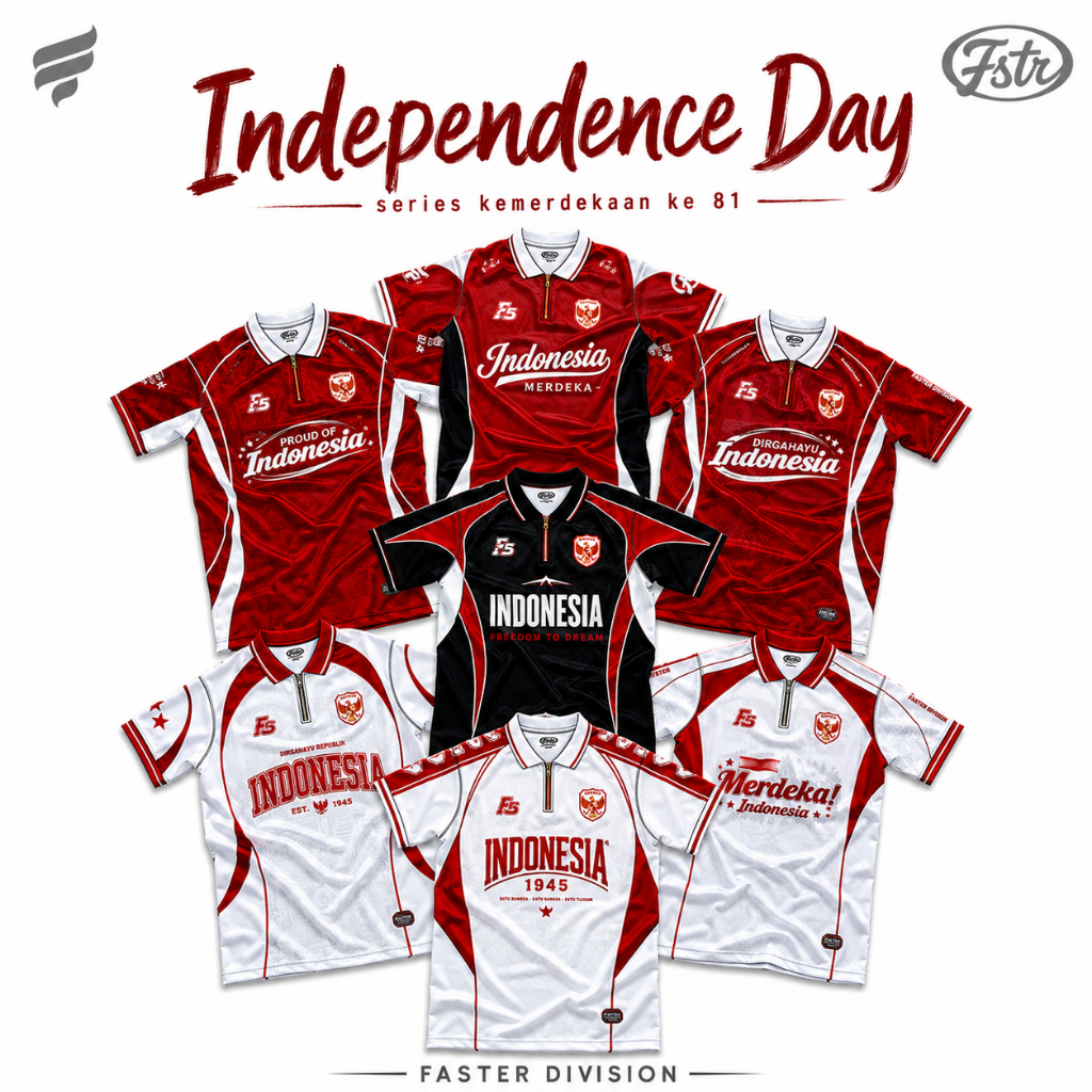 Faster Division - Jersey Series Kemerdekaan 17 Agustus Hut RI ke 81 - Baju Kaos Independence Day Dirgahayu Indonesia Merah Putih Couple Ayah Ibu Anak
