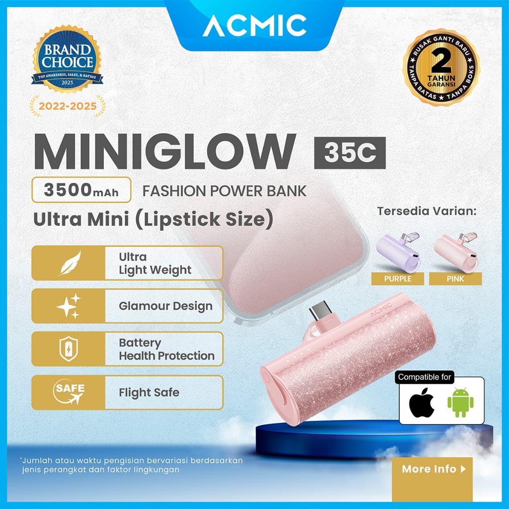 ACMIC MINIGLOW Fashion Mini Powerbank Type C iPhone Samsung Android