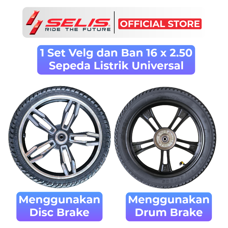 SELIS - 1 Set Velg dan Ban 16 x 2.50 Sepeda Listrik Universal ( Rim Wheel Set )