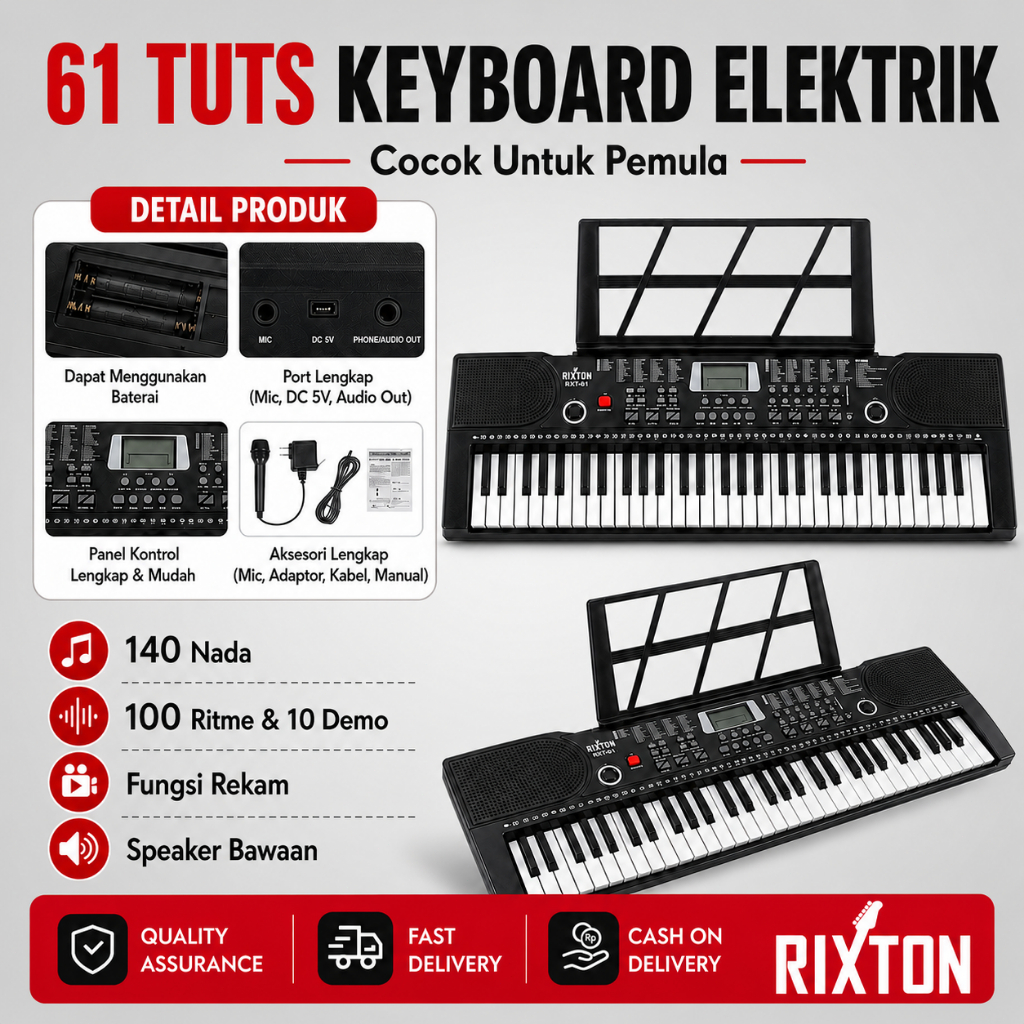 Jual RIXTON 61 Keys Digital Electric Piano Keyboard Portable Electronic ...