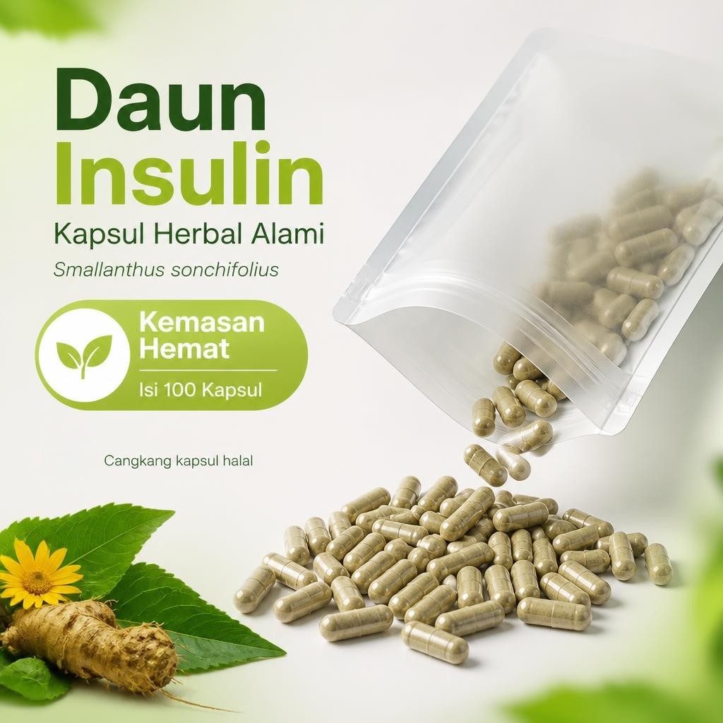 Kapsul Daun Insulin Ekstrak Asli Obat Penurun Gula Darah Kering Diabetes Melitus Ampuh Isi 100 Pcs