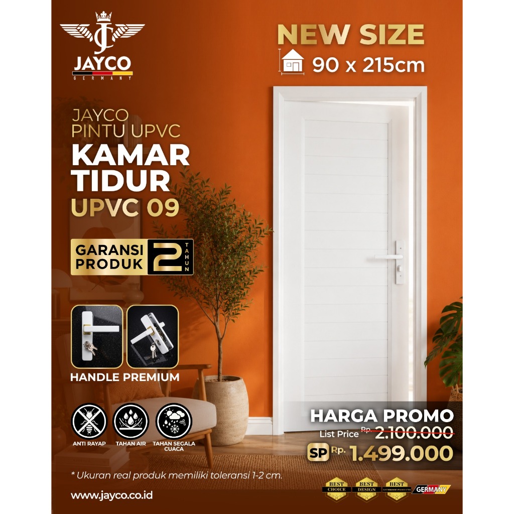 JAYCO Pintu UPVC Kamar Tidur 90x215 cm
