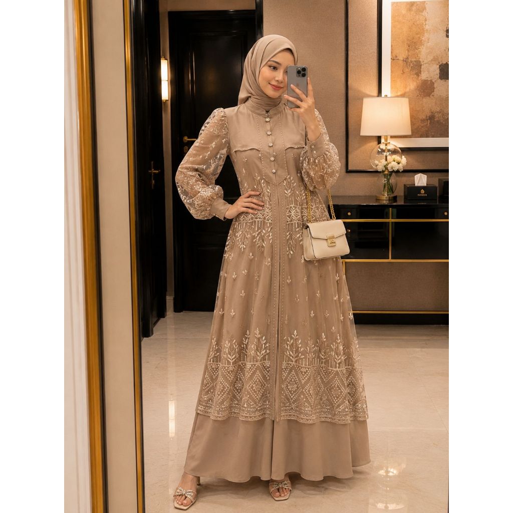 HIJAB PRATIWI-TIFANI dress gamis terbaru masa kini bahan crinkle mix brukat sapto anggun mewah cantik elegant