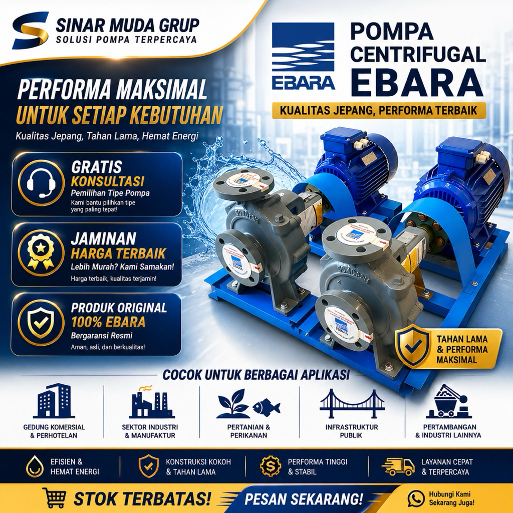 Jual POMPA CENTRIFUGAL EBARA 150 X 125 FSHA Gp + motor 11Kw 15 Hp ...