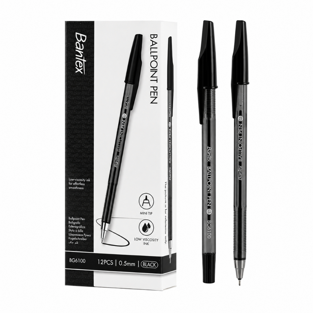 [12PCS] Ballpoint Pen 0.5 mm / Bulpoin Pena Desain Klasik Tinta Viskositas Rendah BANTEX BG6100