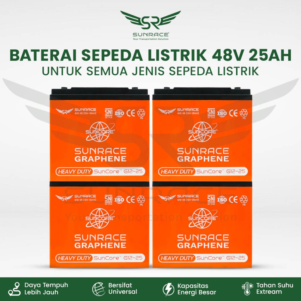 Baterai / Aki Sunrace Graphene 48V 25Ah VRLA GEL Heavy Duty & SiO Technology  - Universal Sepeda Listrik & Motor Listrik ( isi 4 pcs)