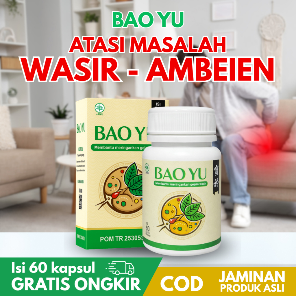 Kapsul Herbal Wasir BAOYU | Bantu Atasi Wasir Ambeien, Benjolan, Nyeri & BAB Berdarah
