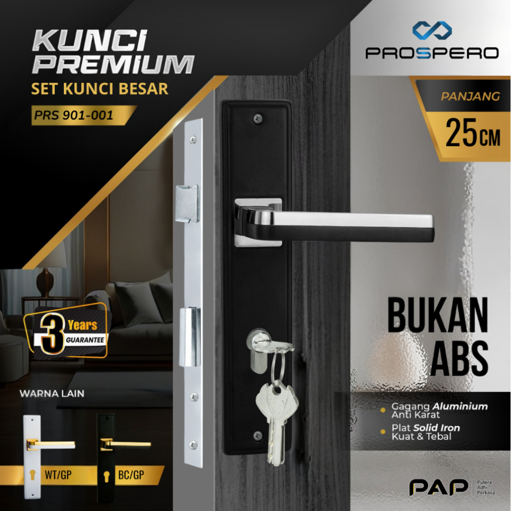 Prospero Gagang Pintu Handle Kunci Pintu Besar Black Silver 25cm 950
