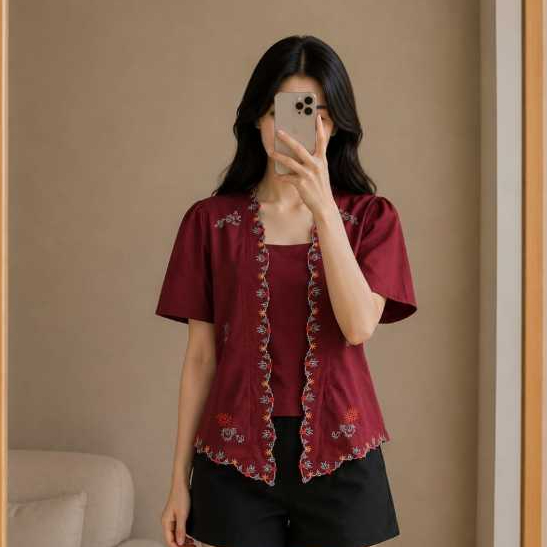 Nuboutique - Malaya Top - Blouse Katun Kebaya Modern Kutu Baru Kasual Semi Formal