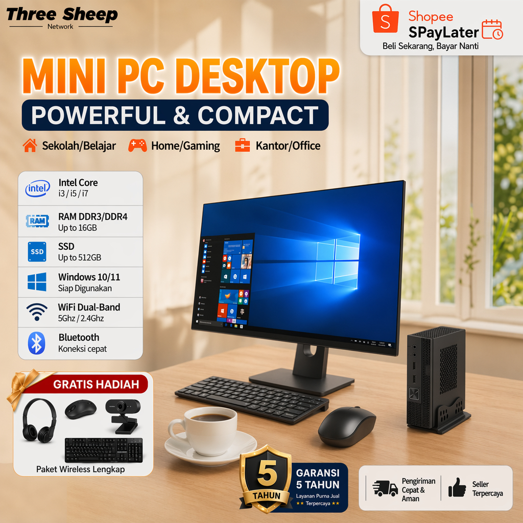 TSN Komputer PC 2026Baru Full Set intel Corei3/i5/i7 RAM8/16G SSD256G/512G/1T Mini PC Gaming Desktop