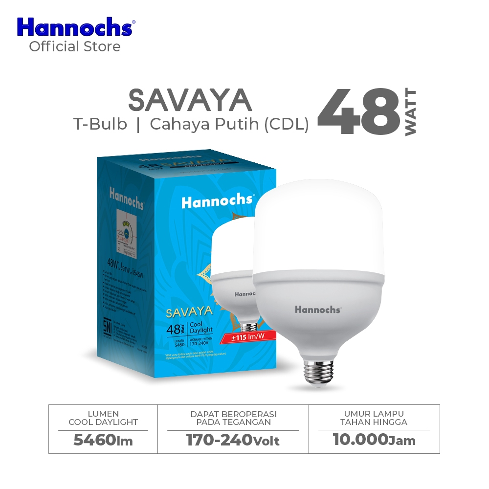 Hannochs Lampu Bohlam LED Savaya T Bulb 48W Cahaya Putih