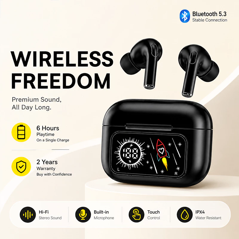 PUNING LENTIVEN TWS Earphone Headset Bluetooth V5.4 Smart Screen Active Noise Reduction ANC ENC A99