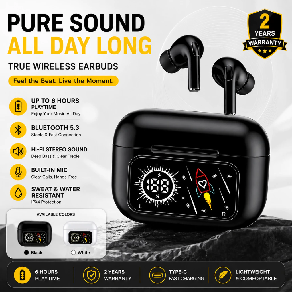 WANKEI LENTIVEN TWS Bluetooth Headset Bass Earphone Wireless V5.4 Smart Screen Active Noise Reduction ANC/ENC