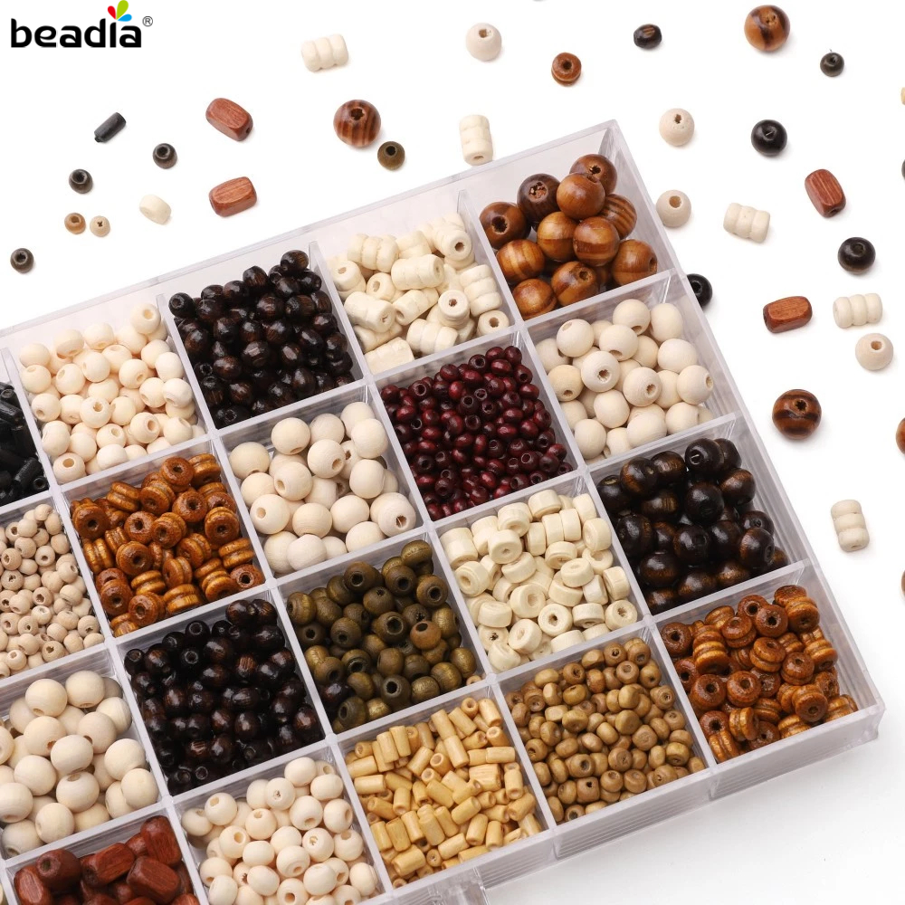 Beadia Manik Kayu Premium Berbagai Bentuk - 50Pcs Manik Alami Halus untuk DIY Gelang Kalung Handmade