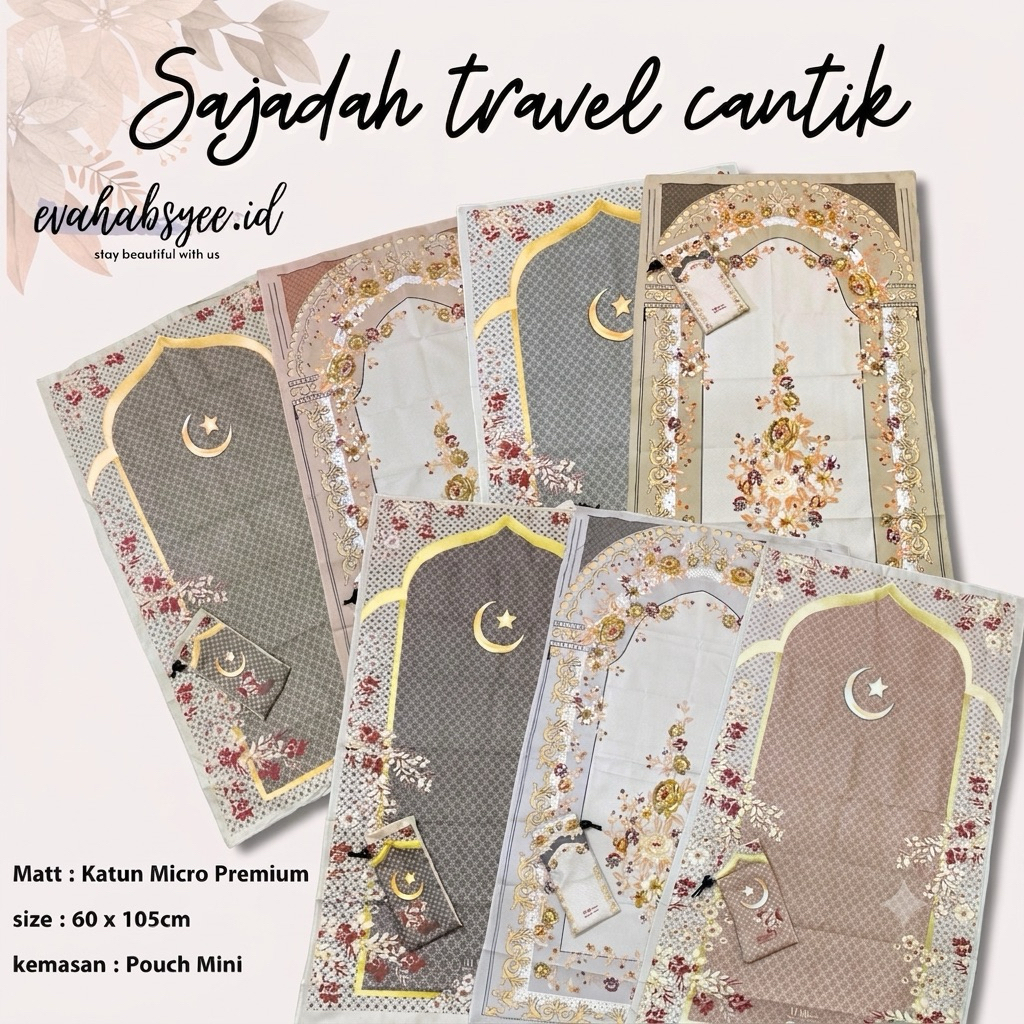 Grosir 10 Pcs Sajadah Travel Pouch 60x104 cm Aesthetic Mewah Cantik Murah Oleh oleh Haji Umroh saku