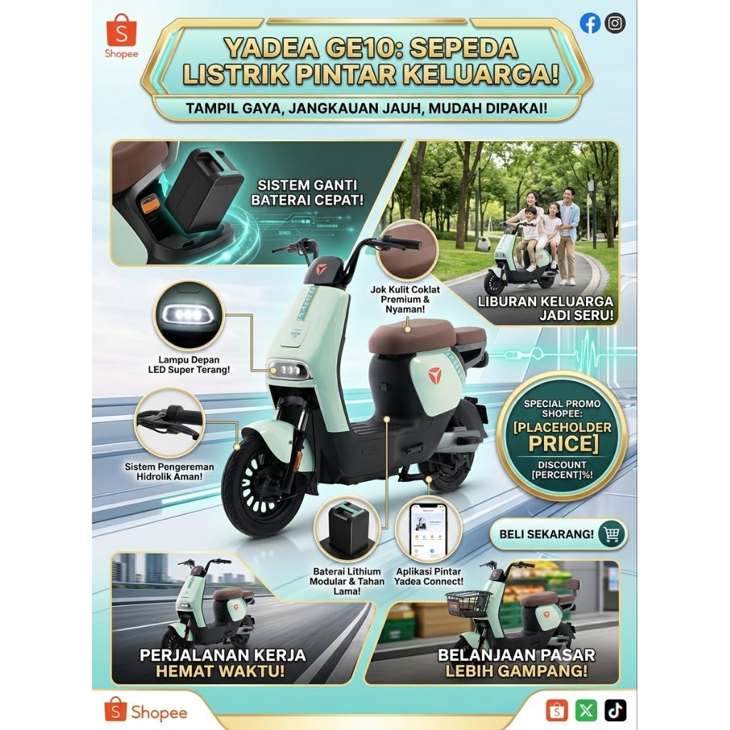 Sepeda Listrik Yadea GE10 Smart E-Bike Motor Listrik Dewasa Garansi Resmi Lithium Battery Jarak Jauh Fitur Pintar Yadea Connect