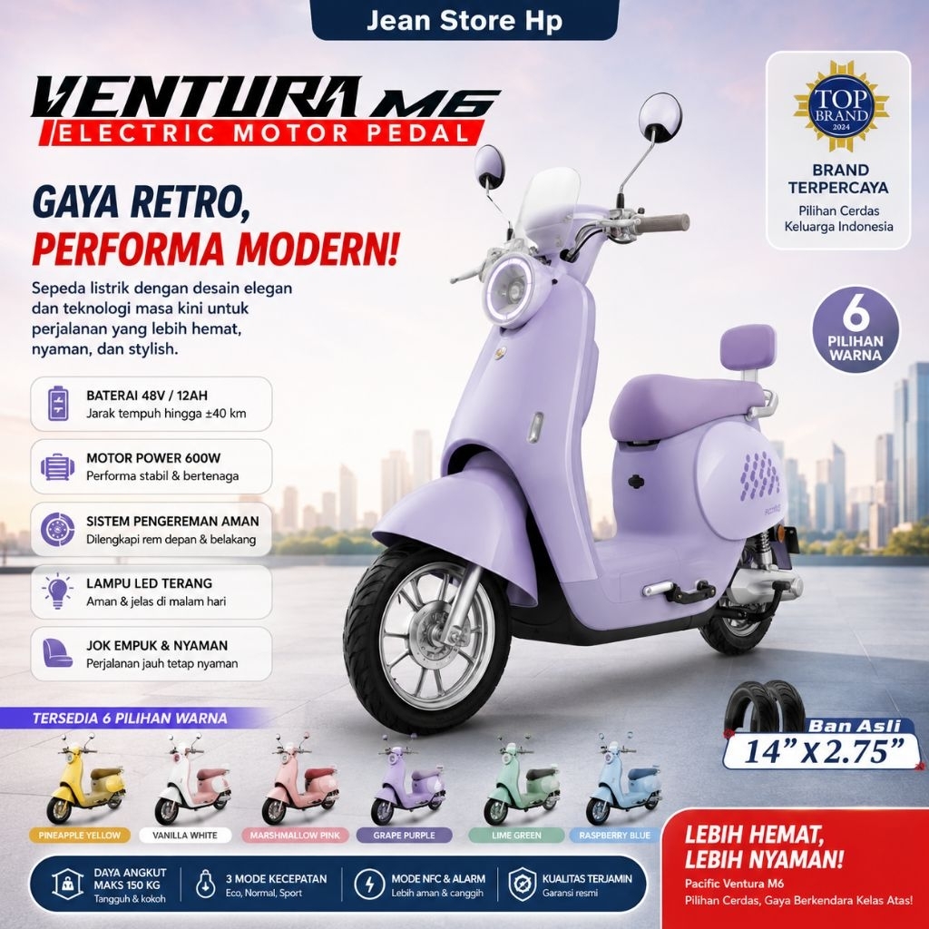 SEPEDA LISTRIK PACIFIC VENTURA M6 BATERAI 48V