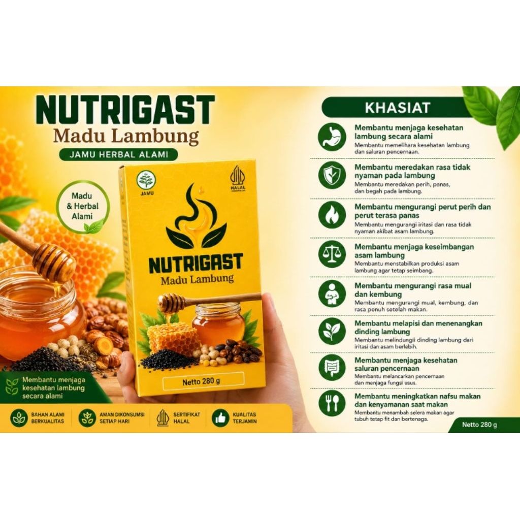 Madu lambung herbal alami atasi maag gerd asam lambung Nutrigast nyeri ulu hati perut kembung dan begah