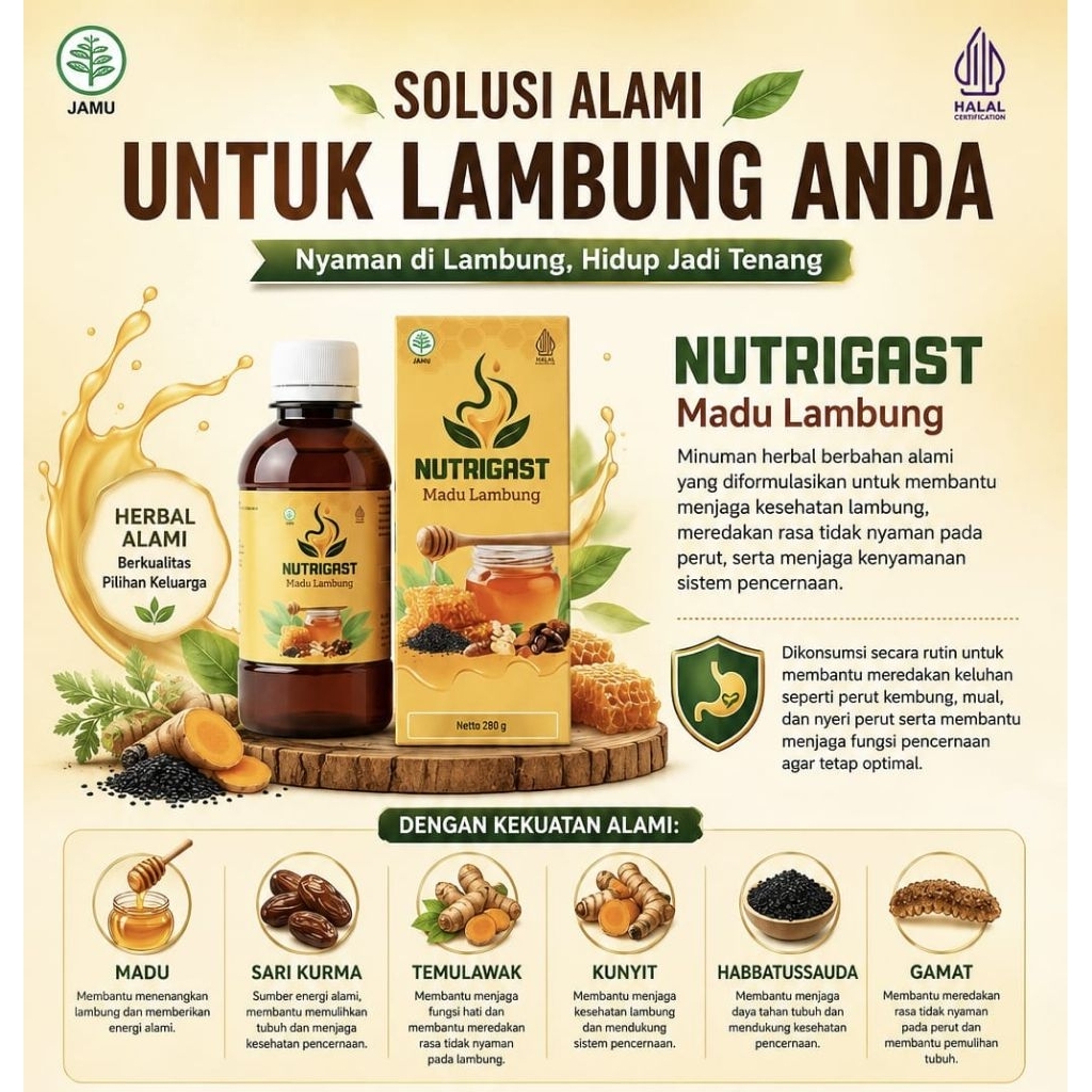 Madu Lambung Nutrigast 280 gram Madu Herbal Lambung Solusi Untuk Asam Lambung, Gerd dan Maag