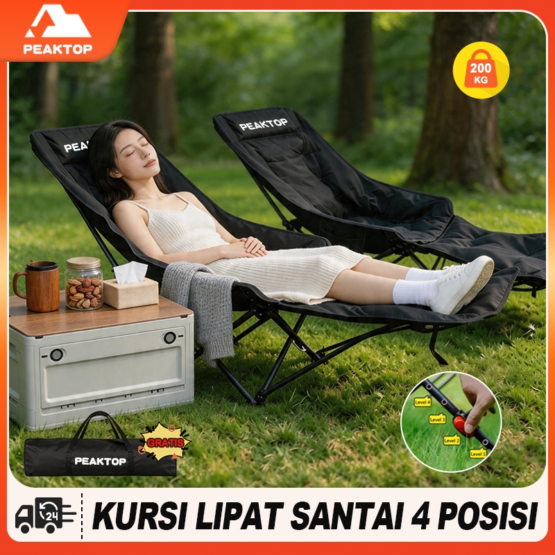 PeakTop Kursi Santai Lipat 4 Tingkat Atur Tahan Aus dan Tahan Lembab Multifungsi Indoor Outdoor Beban Maksimal 200KG