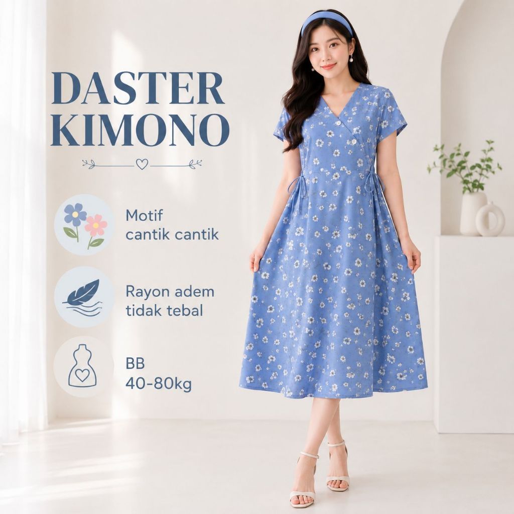 Daster Kimono motif Kekinian 2026 Daster Busui Jumbo BB 40-75kg motif bunga boneka pita