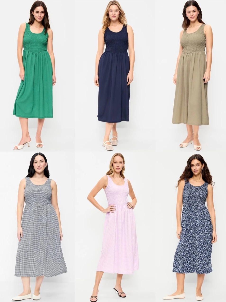 Dress Panjang Wanita Fit & Flare Sleeveless OLN Smocked-Bodice Midi Dress - 2726